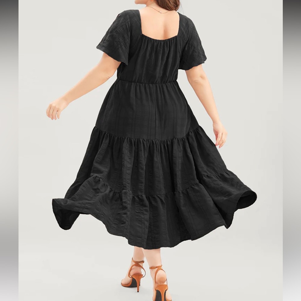 Plain Ruched Drawstring Pocket Ruffle Tiered Dress - Picture 2 of 6